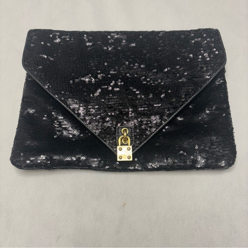 Alexis Hudson Black Sequin Clutch with Gold Clasp